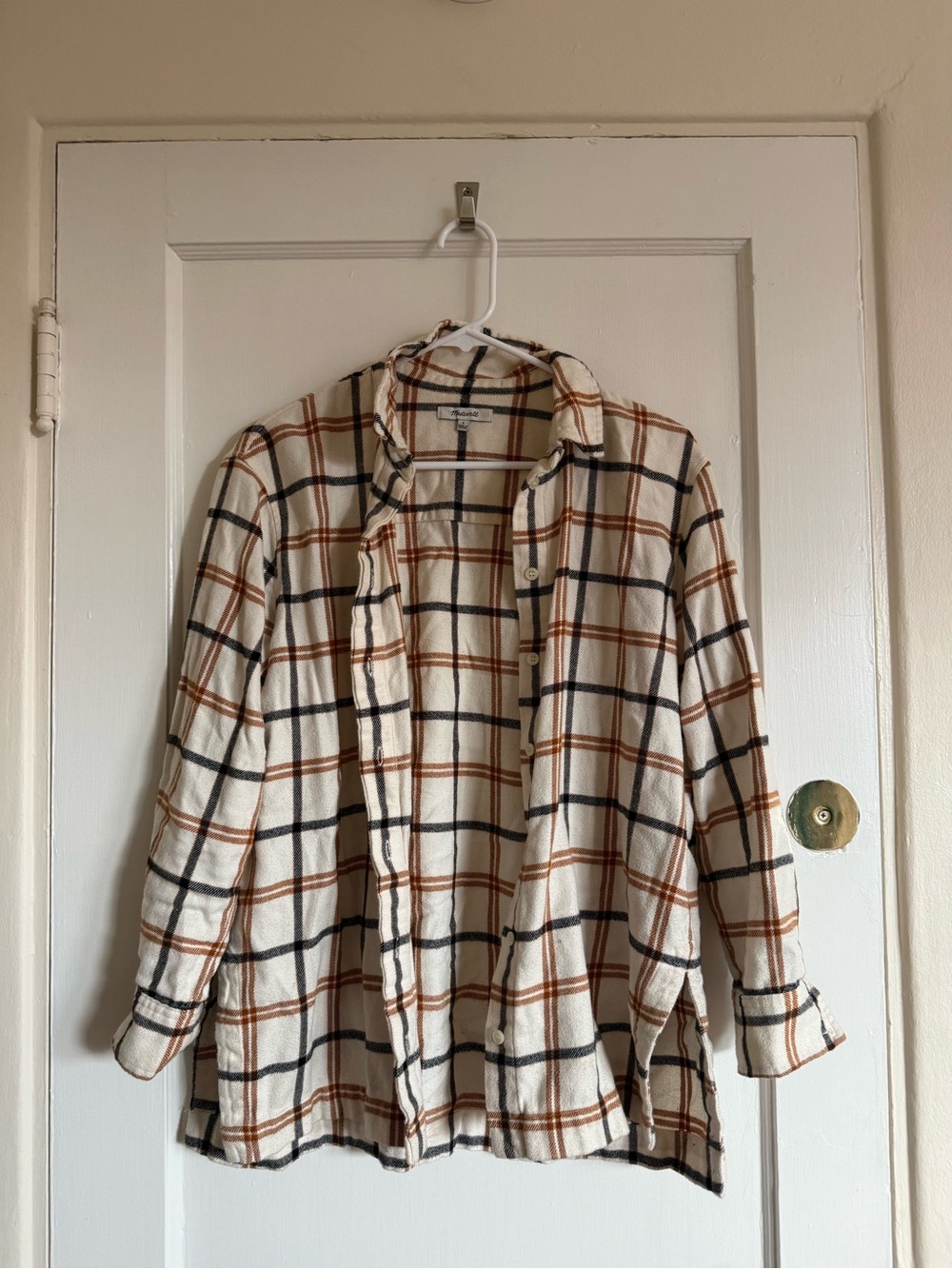 Madewell Cream Plaid Shirt Jacket with Rust & Black Checks